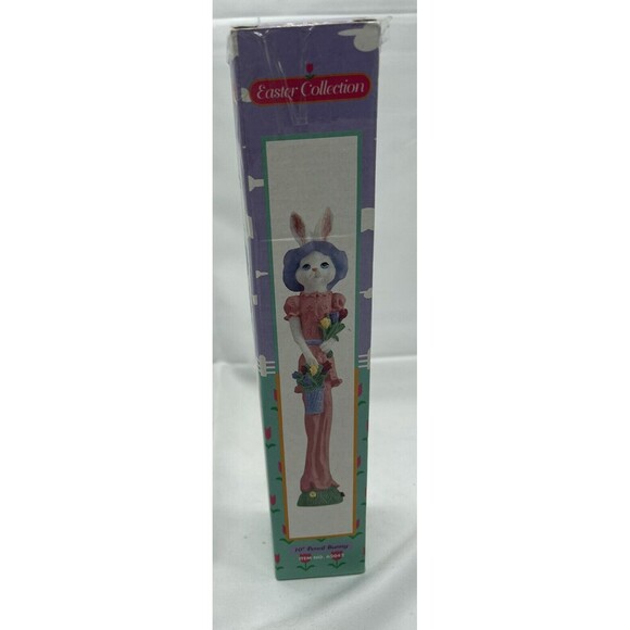 Vintage 1991 Resin Easter Bunny Rabbit Tall Thin Skinny figurine / Spring Flower - Picture 3 of 16